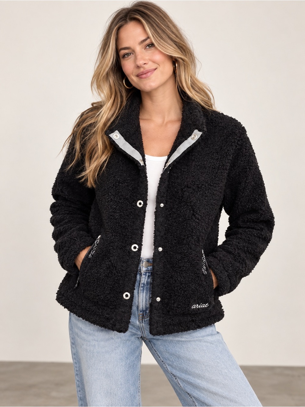 Ariat Black Plush Sherpa Snap-Front Jacket